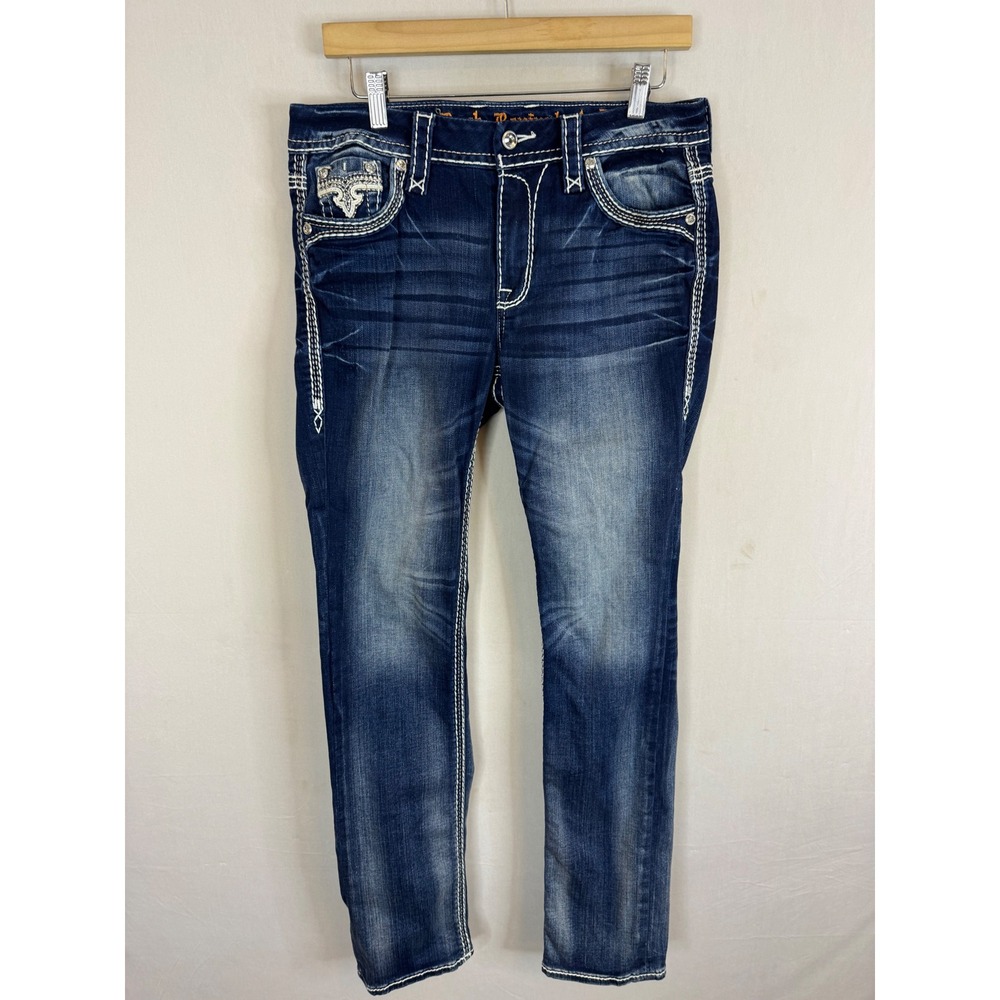 Rock Revival Marilu Straight Leg Jeans Dark Wash Embroidered Size 29X34